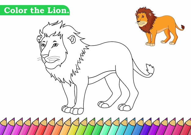 Malseite für Lion-Vektorillustration Kindergartenkinder Malvorlagen Aktivitätsarbeitsblatt