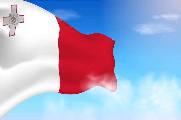 Vektor malta-flagge in den wolken. vektorfahne weht am himmel. realistische flaggenillustration des nationaltags.