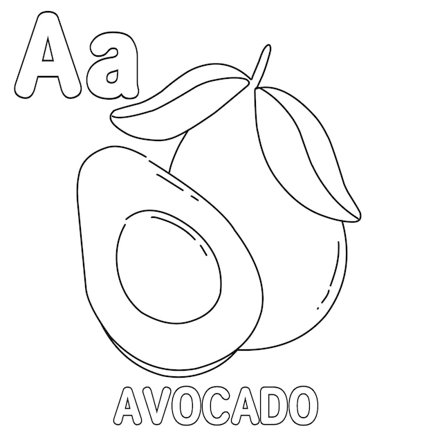 Malvorlage Alphabete Fruchtnamen auf Englisch für Kinder Avocado