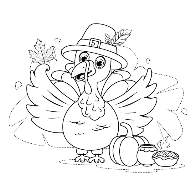 Malvorlage Ein Cartoon-Truthahn mit Thanksgiving-Hut