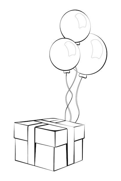 Malvorlage geschenkbox mit 3 luftballons