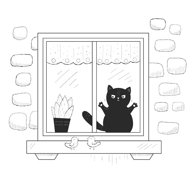 Malvorlage mit katze am fenster