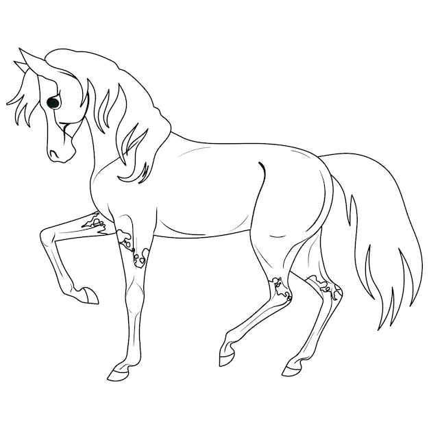 Vektor malvorlage mit pferd malerei für kinder isolierte vektorillustration