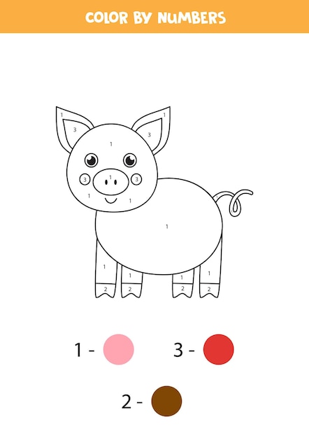 Malvorlagen mit niedlichen Cartoon Schwein Farbe nach Zahlen Mathe-Spiel für Kinder