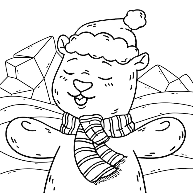 Malvorlagen süßer eisbär im norden mit weihnachtsmann-mütze und schal neujahr malvorlagen