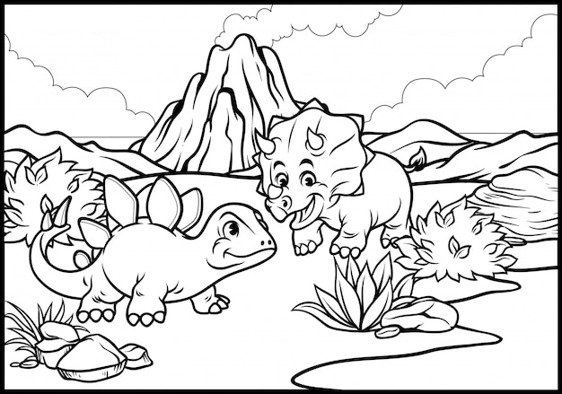 Malvorlagen von cartoon triceratops und stegosaurus