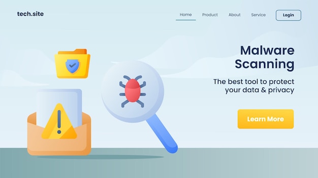 Malware-scanning-technologie zum schutz der internetsicherheit für die vektorgrafik der website-landing-homepage