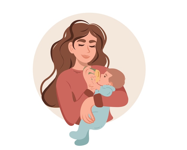 Mama füttert das Baby in ihren Armen.