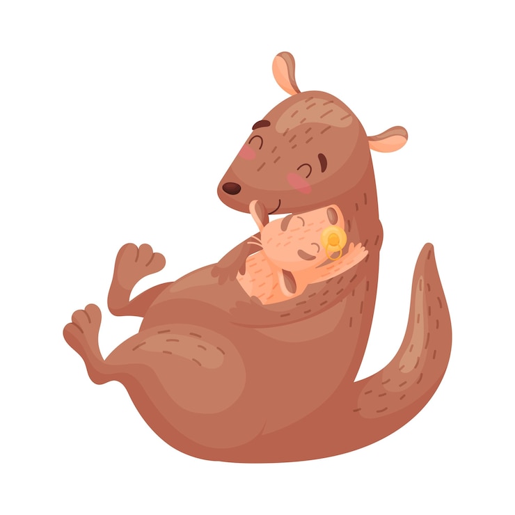 Vektor mama känguru umarmt das junge in der tasche vektorillustration auf weißem hintergrund