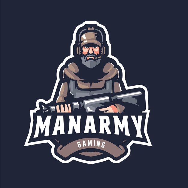 Vektor man army mascot sport logo design vorlage für youtuber oder twitch banner und profil-post