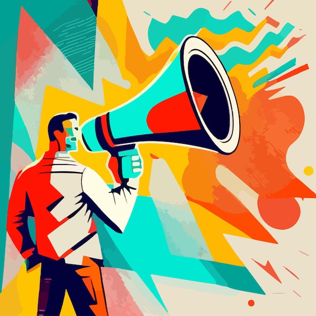 Man holding megaphone vektor-illustration für das marketing