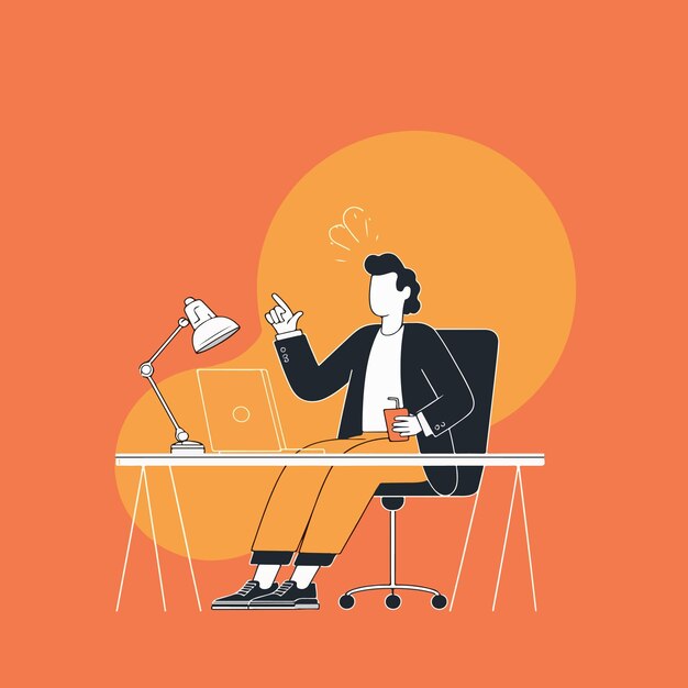 Man Working at Desk with Idea