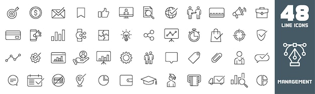 Management icons pack management- und mitarbeitersymbole papierkram
