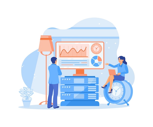 Manager und Buchhalter analysieren Finanzdiagramme Das Geschäftsteam entwickelt eine Geschäftsstrategie Datenanalyse Konzept Flachvektor-Illustration