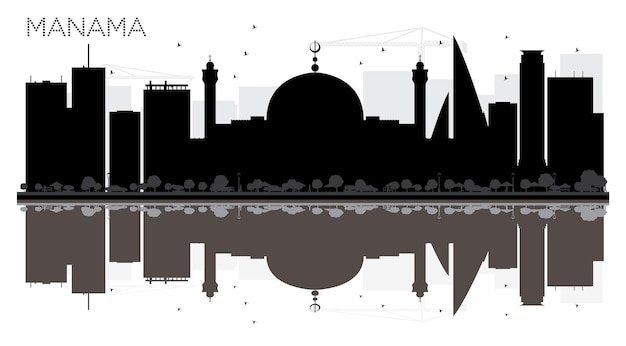 Manama city skyline schwarz-weiß-silhouette mit reflexionen vektor-illustration