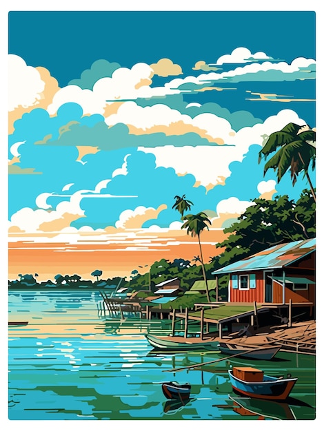 Manaus brasilien vintage reiseposter souvenir postkarten porträtmalerei wpa illustration