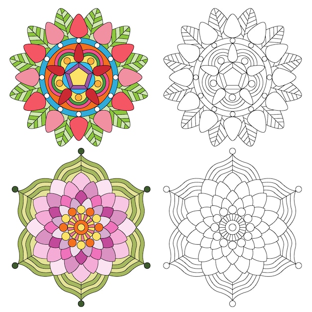 Mandala blume 2 stil färbung für erwachsene.