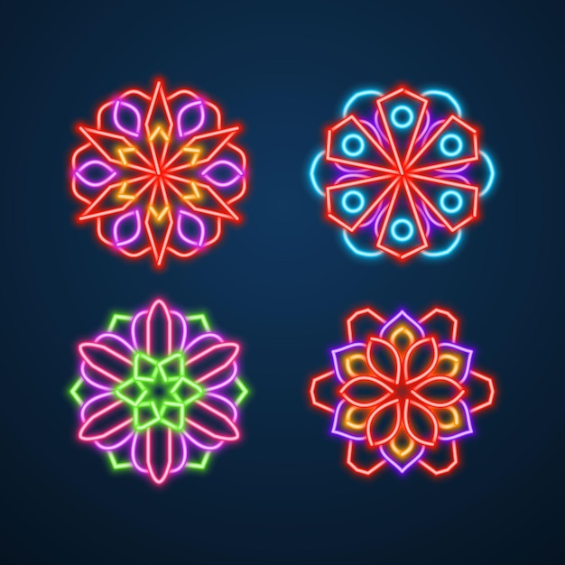 Vektor mandala-blumen-neon-effekt-vektor