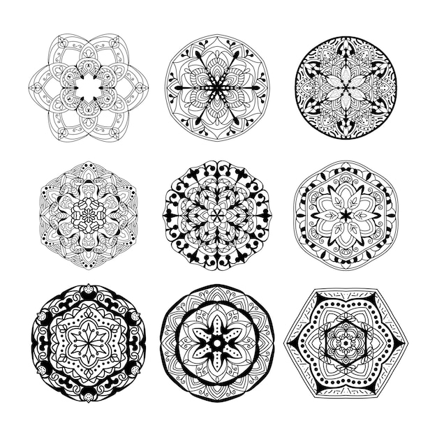 Mandala Bundle Hintergrund Schwarz-Weiß-Design-Konzept