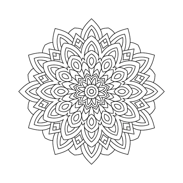 Mandala-dekoration ornament strichzeichnungen vektor schwarz-weißes blumen-mandala-musterdesign arabischer stil blumen-mandala-ornament strichzeichnungen mandala-dekorationselement zum ausmalen von seiten