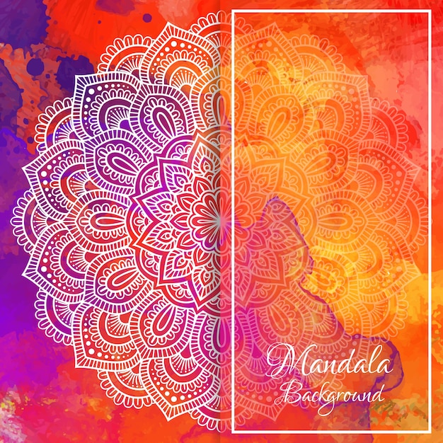 Mandala des weißen handabgehobenen betrages auf aquarellhintergrund.