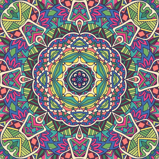 Mandala-Doodle-Linien und Blätter dekorierten Hintergrund. Abstrakte geometrische Paisley Boho ethnische nahtlose Muster ornamental.