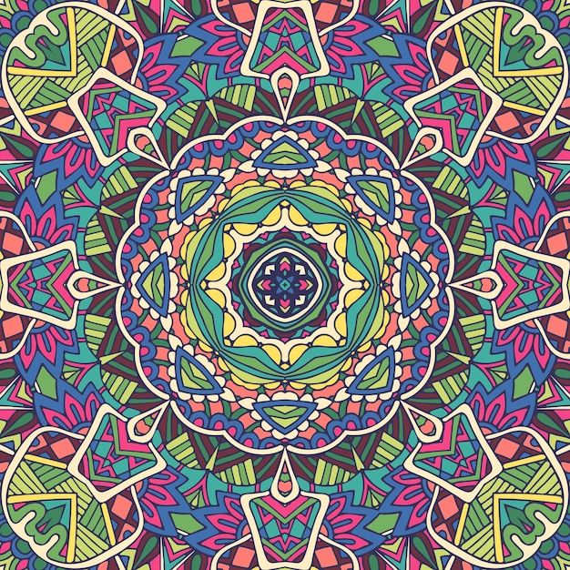 Mandala-doodle-linien und blätter dekorierten hintergrund. abstrakte geometrische paisley boho ethnische nahtlose muster ornamental.