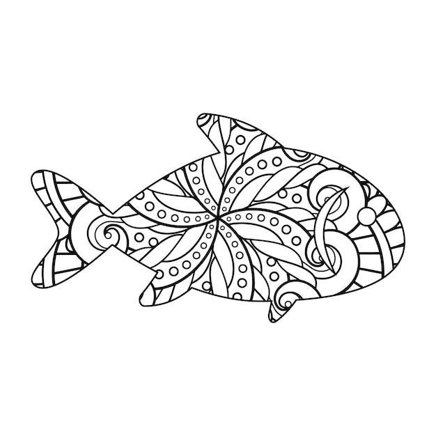 Mandala-fisch-malseite mandala-design mit klarem hintergrund und druckdesign