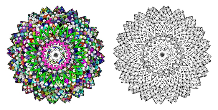 Vektor mandala malvorlagen für erwachsene mit abstrakten bunten ziermandala