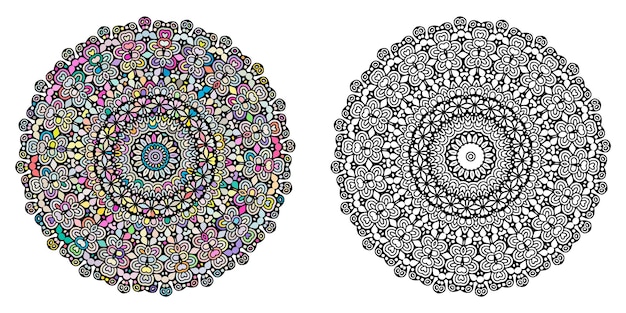 Mandala malvorlagen für erwachsene mit abstrakten bunten ziermandala