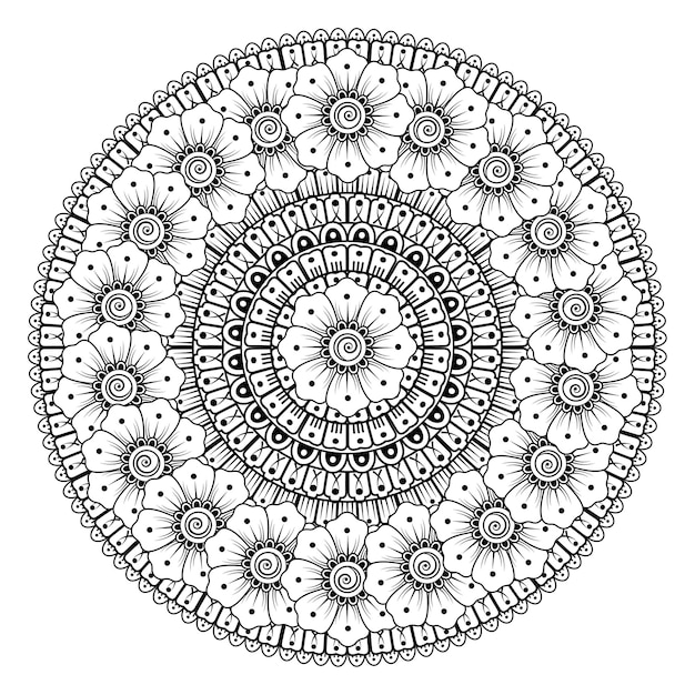 Mandala mit mehndi-blüten. dekorative verzierung im ethnischen stil. malvorlagen.