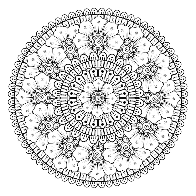 Mandala mit mehndi-blüten. dekorative verzierung im ethnischen stil. malvorlagen.