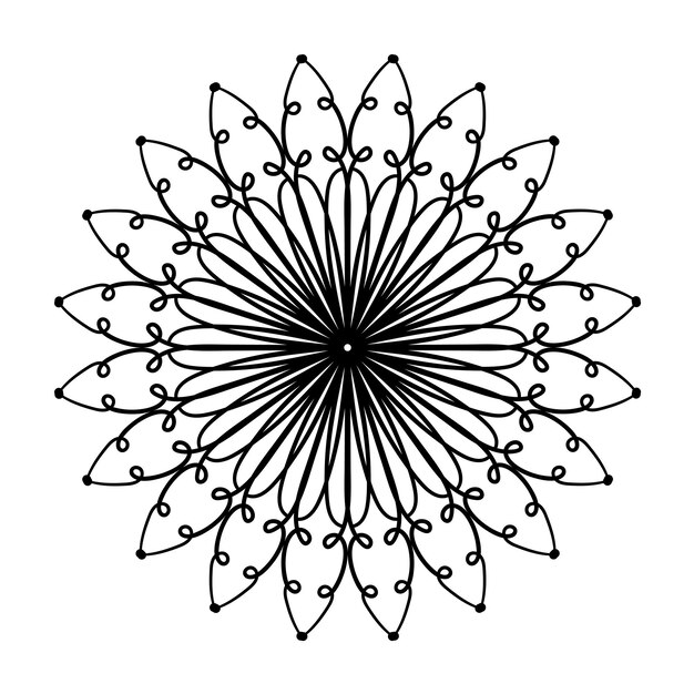 Mandala Ornament Malbuch Seite T-Shirt Grußkarte Aufkleber Tattoos Dekorationen für Innenarchitektur Vectorillustration auf weißem Hintergrund