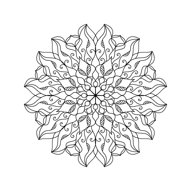 Mandala-silhouette-druck für malbuch für erwachsene. dekoratives rundes blumenornament, malvorlagen