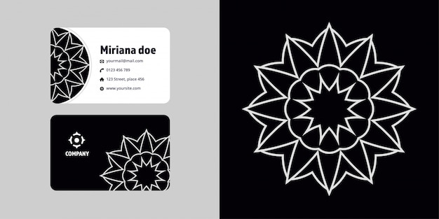 Mandala zeichnung und visitenkartensatz. monoline logo marke