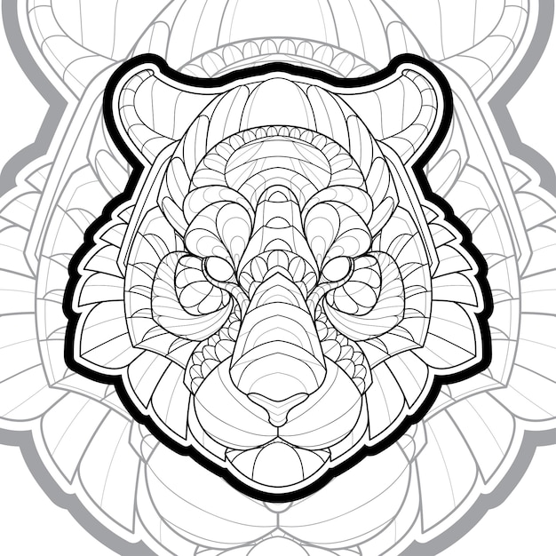 Mandala zentangle tierische schwarze weiße tigerillustration