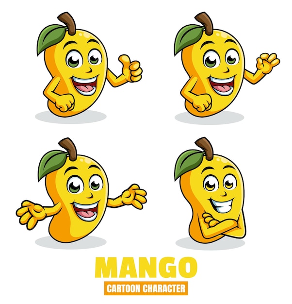 Mango-cartoon-maskottchen in verschiedenen posen vektor-illustrationssatz