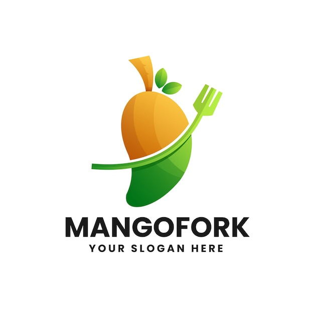 Mango-obst und gabel-food-logo