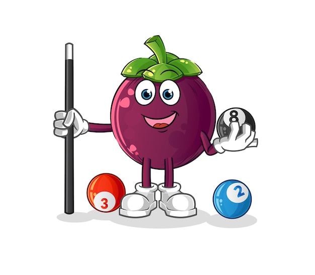 Mangosteen spielt billardcharakter. cartoon-maskottchen-vektor