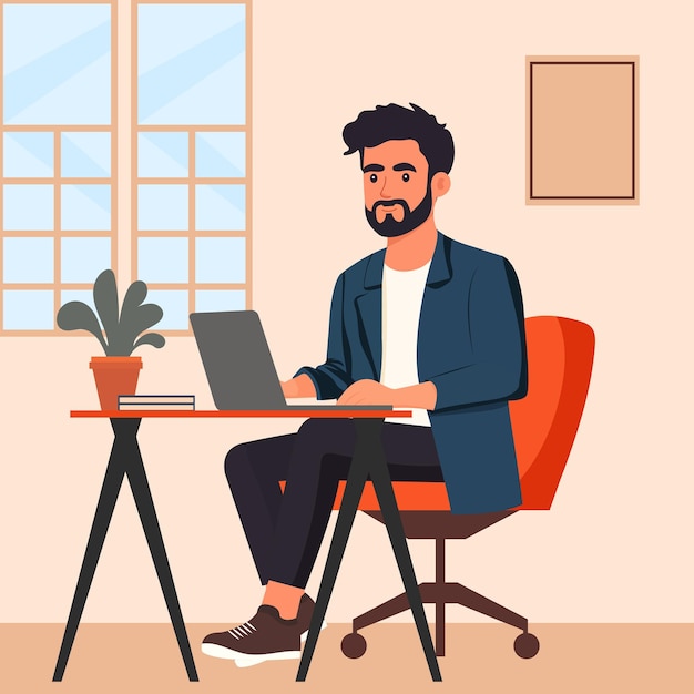 Mann arbeitet am Laptop aus dem Büro