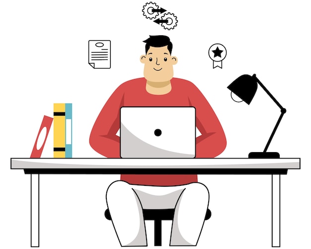 Mann arbeitet an einem Laptop am Schreibtisch