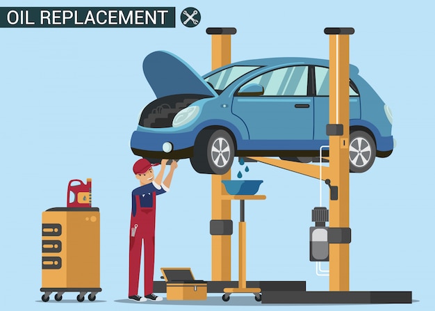 Mann-arbeitskraft-änderungs-öl im auto.