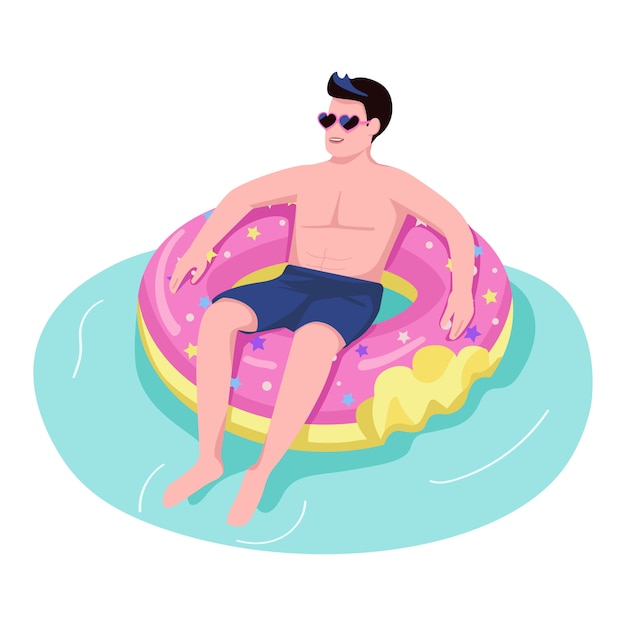 Mann auf aufblasbarem Donut flacher Farbe gesichtsloser Charakter