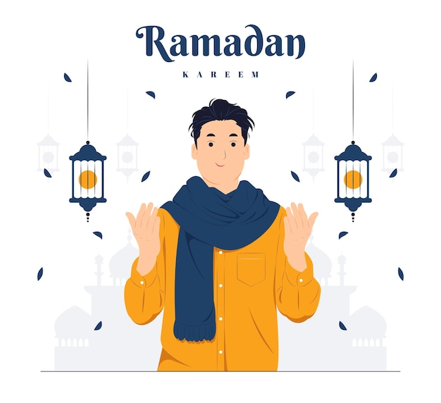 Mann betet auf ramadan kareem-konzeptillustration