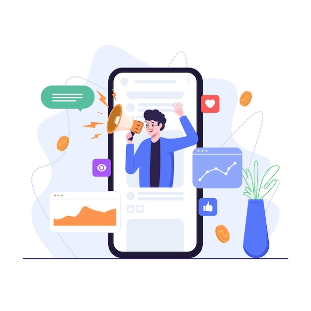 Mann betreibt mobiles Marketing