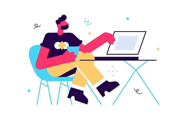 Mann, der an Laptopillustration arbeitet