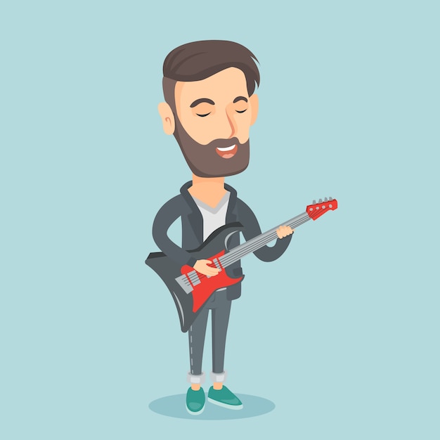 Mann, der e-gitarren-vektorillustration spielt.