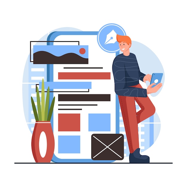 Mann, der flache Illustration entwirft
