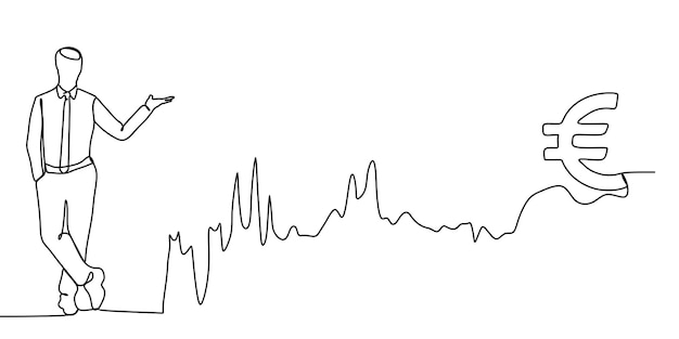 Vektor mann, der kontinuierliche linienzeichnung und geschäftsdiagramm denkt