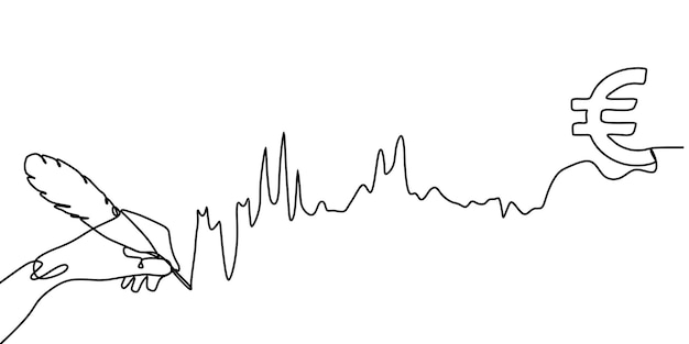 Mann, der kontinuierliche linienzeichnung und geschäftsdiagramm denkt